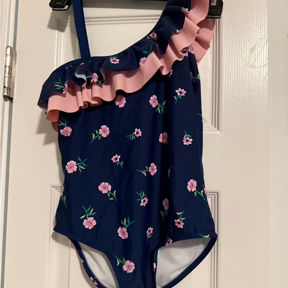 Floral Ruffle One-Shoulder Kids Swimsuit